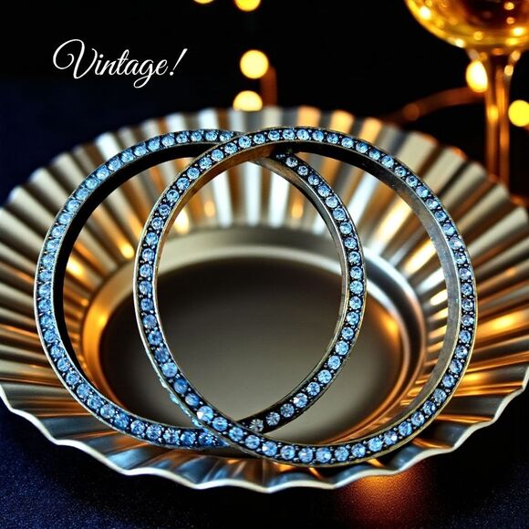 VINTAGE Crystal And Brasstone Bangles Set Of Two! BOLD ACCESSORIES! - Picture 1 of 6